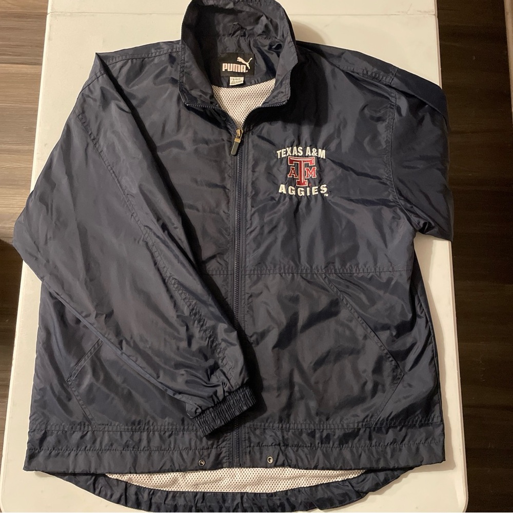 VTG Texas A&M Aggies Jacket Mens Large Navy PUMA Windbreaker Full Zip 2000s